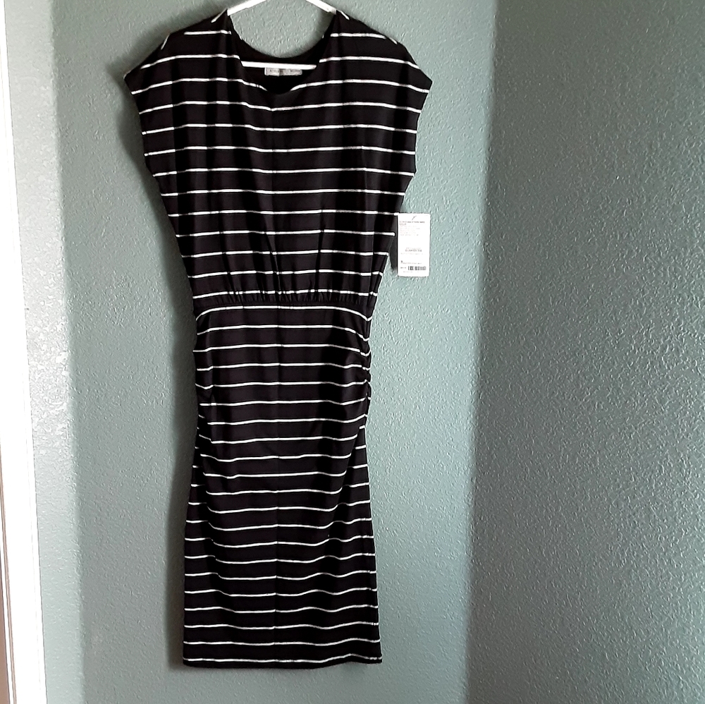 Athleta horizons stripe midi dress nwt black